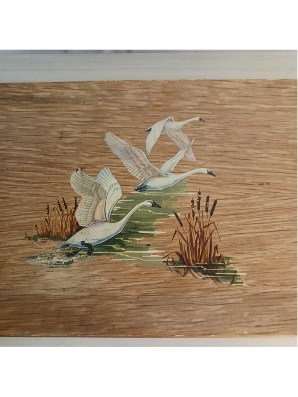 3 VTG Hasko Haskelite Snow Geese in Flight Lithographed Thin Wood Tray Coronet